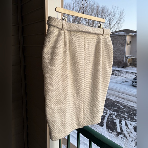 🆕 DKNY Ivory Tweed Pencil Skirt with Belt Textured Lined Career Skirt Size 18 - Picture 6 of 16